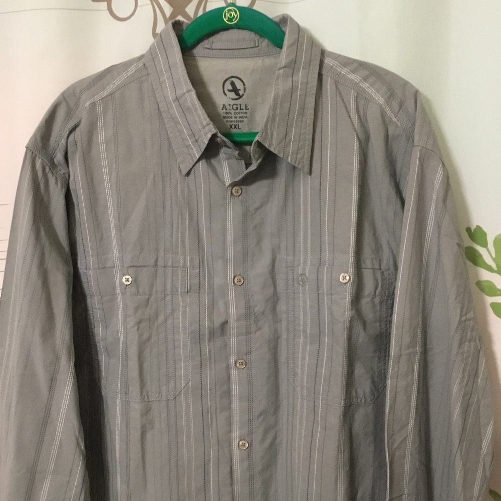 AIGLE Embroidered Griffin (Gray) Striped Button Front Shirt Mens XXL ~ NWT